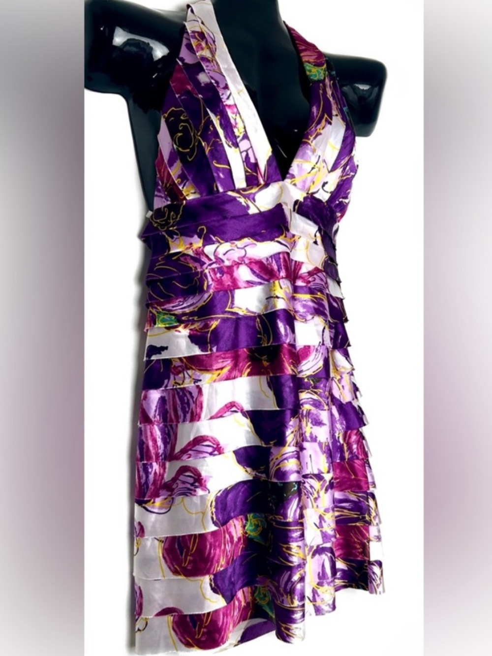 Purple Floral Satin Tiered Dress *NWOT